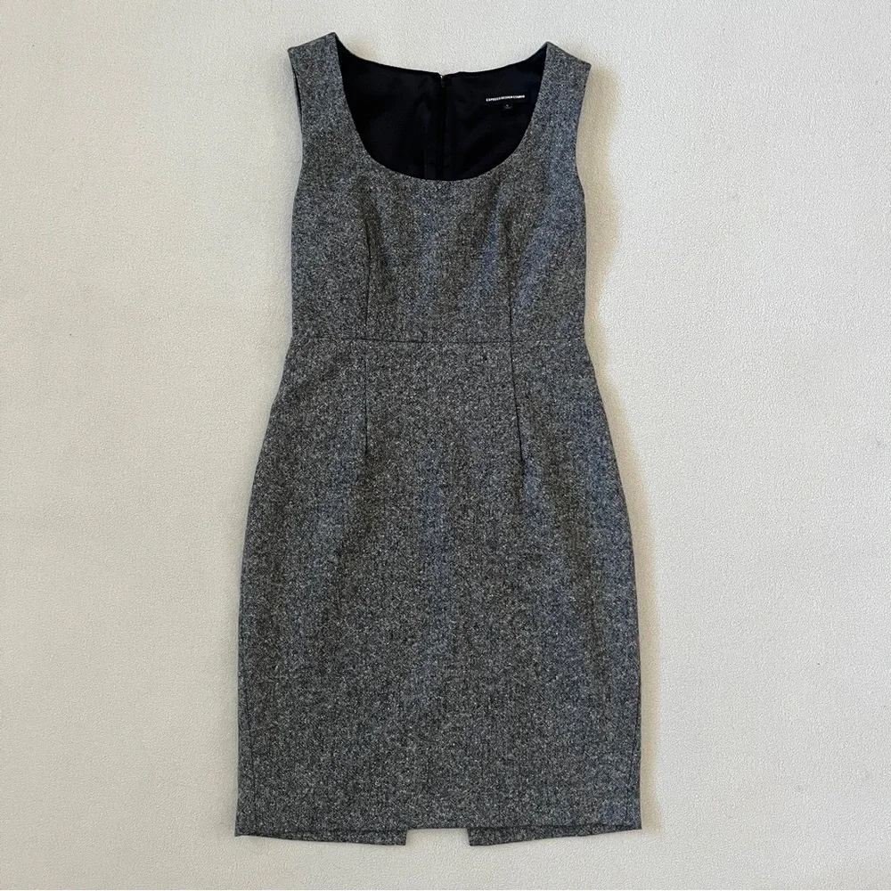 Express Design Studio Gray Tweed Sleeveless Scoop Neck Sheath Wool Dress EUC 4 - Picture 7 of 16